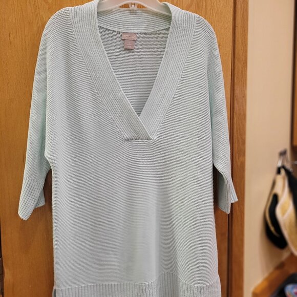 Chico's Mint Green Over Size Cotton 3/4 Sleeve V-Neck Sweater Size 0= XS-S NWOT - Picture 2 of 6
